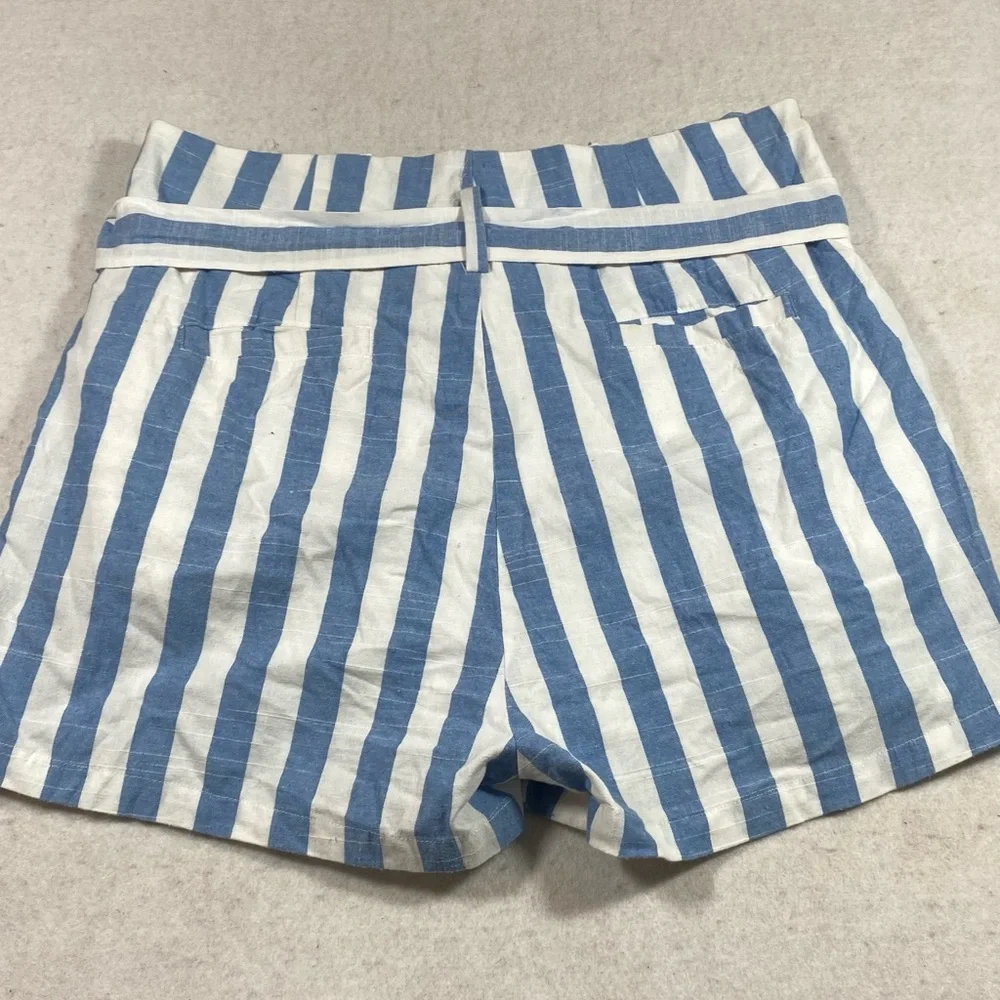 Linen Lux Linen Belted Striped Walking Shorts HIGH Rise Summer Beach Comfty - Picture 6 of 7